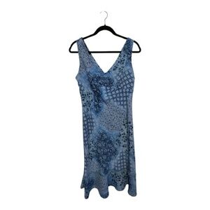 Vintage Y2K Blue Patterned Midi Dress Size 10
